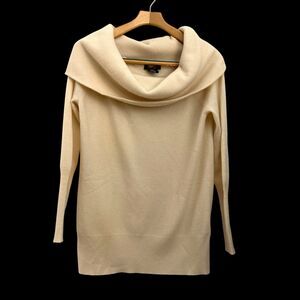 Lord & Taylor Cream 100% Cashmere Long Cowl Neck‎ Sweater Size M
